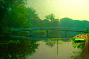 Green landscape with bridge